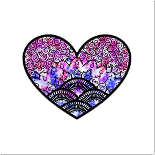 Illustrated heart black Posters and Art